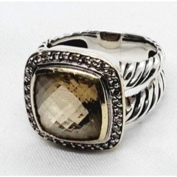 David Yurman Albion Citrine 18K Silver Diamond Ring - Picture 5 of 11